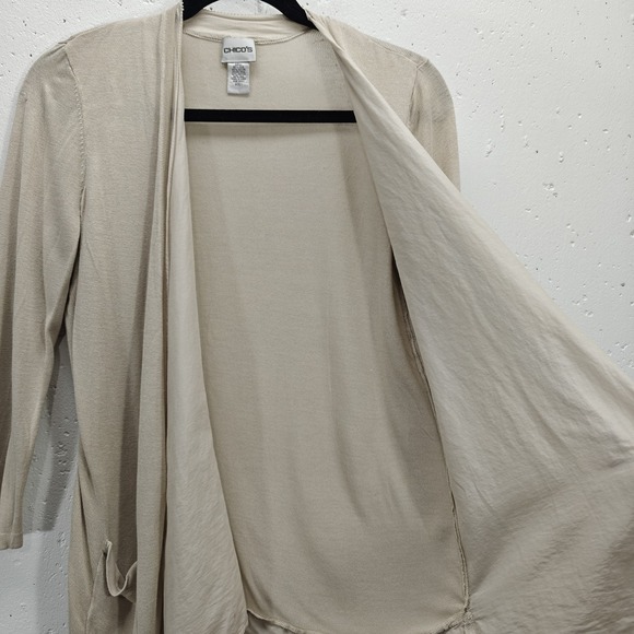 Chicos Womens Size 1‎ (Medium) Cardigan Beige Silk Blend Open Front - Picture 6 of 7